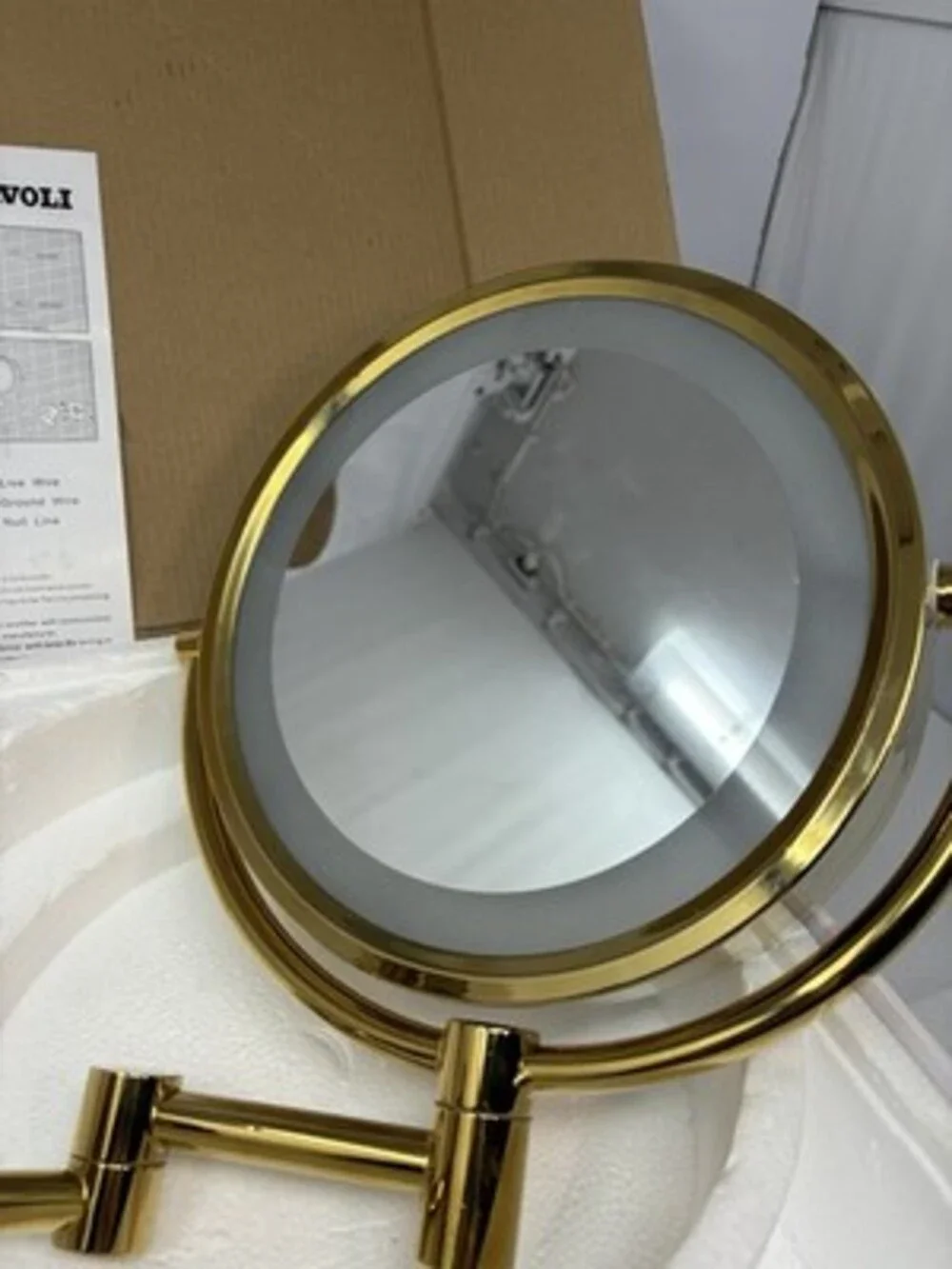 10x Magnifying Mirror with Light Wall Mounted With Polished Gold Tone Hard Wire